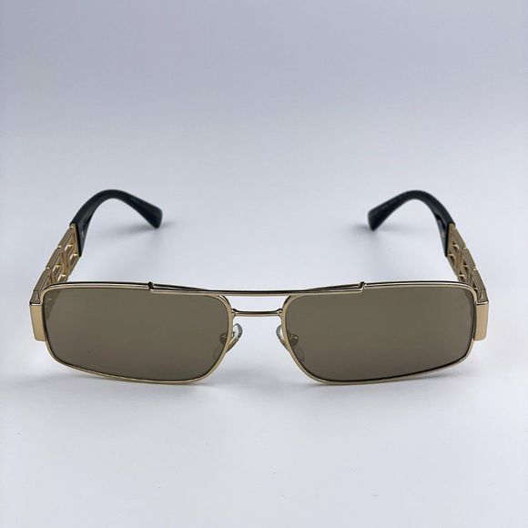 Versace Sunglasses VE2257 10025A Gold Light Brown Mirror Metal Pilot Unisex